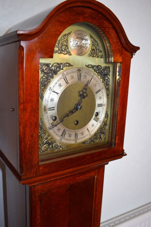 fig 1. Dwarf (62.5in) Mahogany Grandfather or Grandmother Twin Musical Tune Granddaughter Longcase Clock
