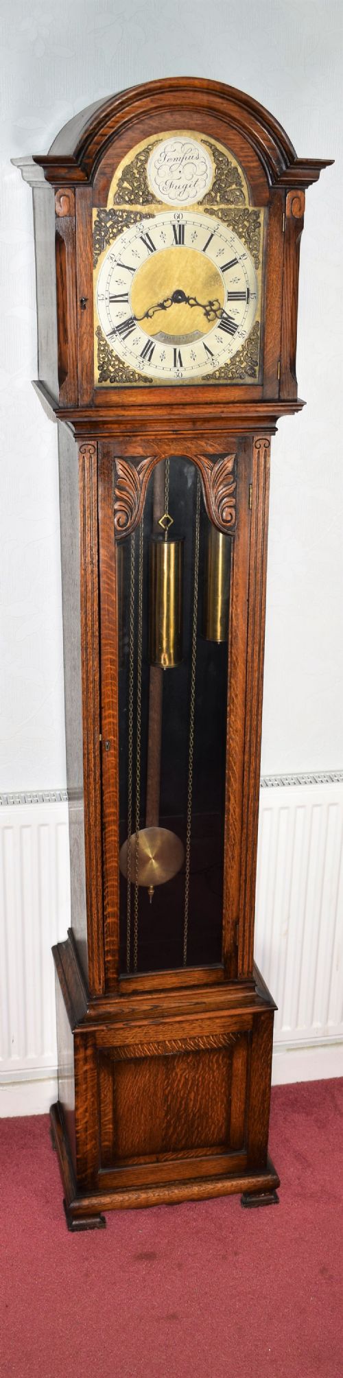 Triple Weight Triple Tune & Silence Glass Fronted Musical Chiming Grandmother or Grandfather Oak Longcase Clock