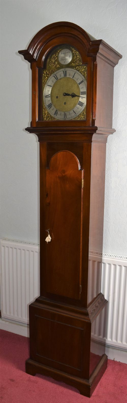 fig 1. Solid Mahogany Early 20th Century Grandfather Longcase Musical Chiming Clock