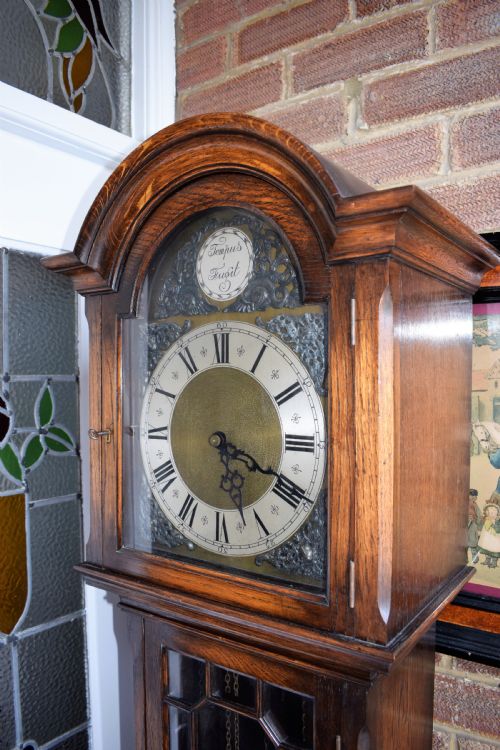 fig 1. Good Quality Peeless Embee Triple Weight Musical Grandmother or Grandfather Longcase Clock with Astragal Glazed Door
