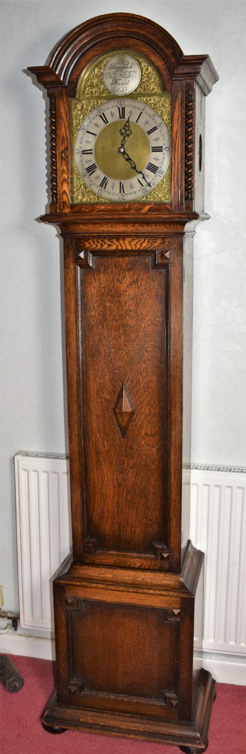 Barley Twist Mellow Sounding Chiming Musical Triple Weight Oak Cased Grandmother Ot Grandfather Longcase Clock