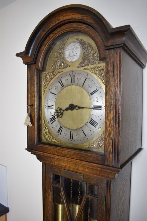 fig 1. Quarter Chiming Musical Grandmother or Grandfather Longcase Clock Late 19th/Early 20th Century H. Pidduck & Son Triple Weight Westminster Tune with Astragal Glazed Trunk Door