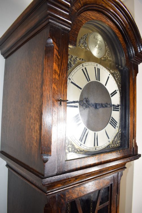 fig 1. Glorious Glowing Oak Grandmother or Grandfather 8 Day Quarter Chiming Musical Longcase Clock.