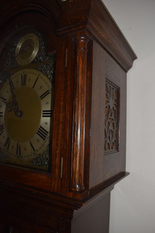 fig 2. Top Quality German Peerless/Embee Triple Musical Tune Triple Weight 8 Day Movement In English Astragal Glazed Grandmother or Grandfather Longcase Clock