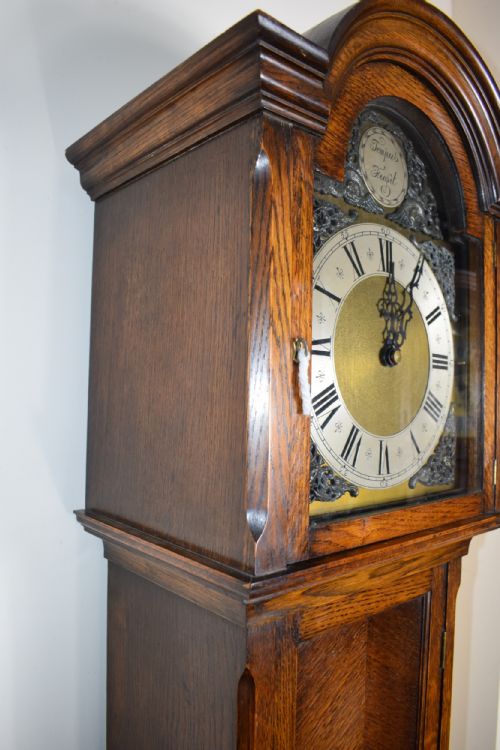 fig 2. Triple Weight Westminster Chiming Musical Oak Cased Grandmother or Grandfather Longcase Musical Clock