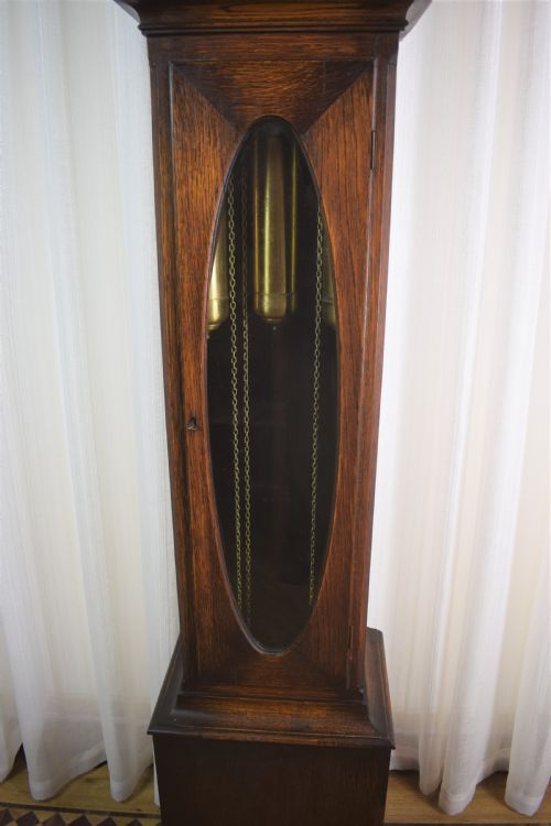 fig 2. Small (Under 70in) Grandmother or Grandfather Oak Longcase Triple Weight Musical Quarter Chiming Clock with Underslung Rheingold-Gongs 