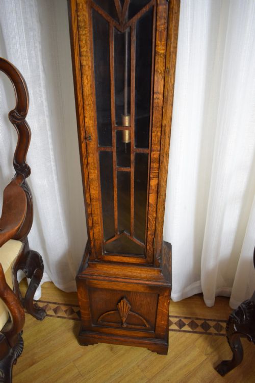 fig 2. Small (65.5in) English Quarter Chiming Musical Light Oak Grandmother/Grandfather Longcase Clock with Astragal Glazed Long Trunk  Door Enfield Spring 8 Day Movement.