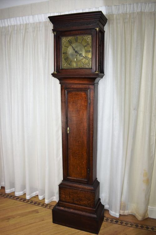 Geo Borrett of Stowmarket Mid 18th C. Oak Grandfather Longcase Clock with 8 Day Fusee Movement