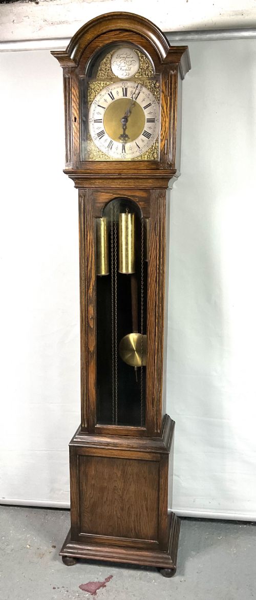 Good Quality 1920’S Westminster Chiming Mellow Tune Musical Grandmother/grandfather Weight Driven Oak Longcase Clock