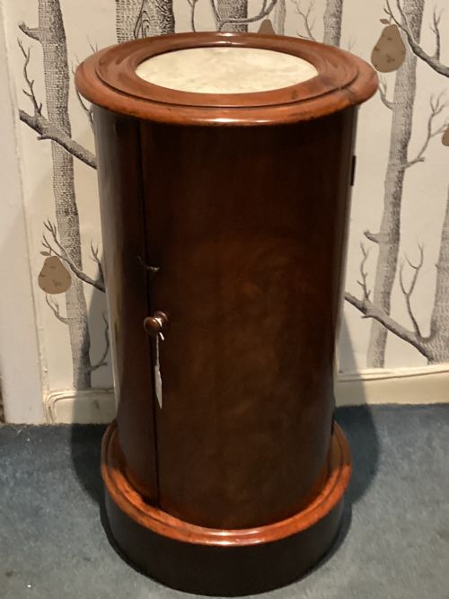 Victorian Flame Mahogany Cylindrical Pedestal Pot Cupboard