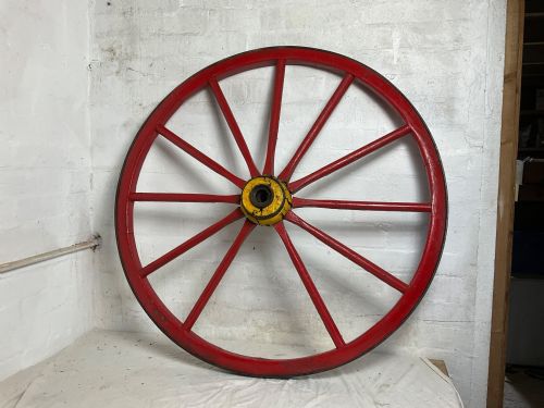 fig 1. 19th C. Fire Engine or Agricultural Horse & Cart Painted Wooden Wheel with Cast Metal Rim