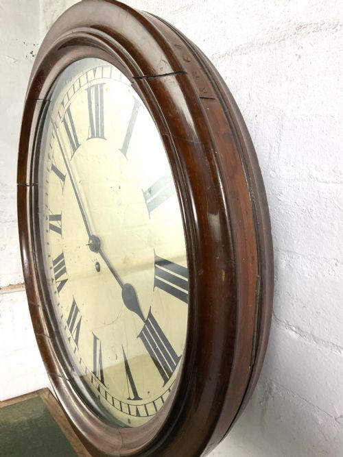 fig 1. 19th C Fusee Wall Clock with 16in Dial with Mahogany Case
