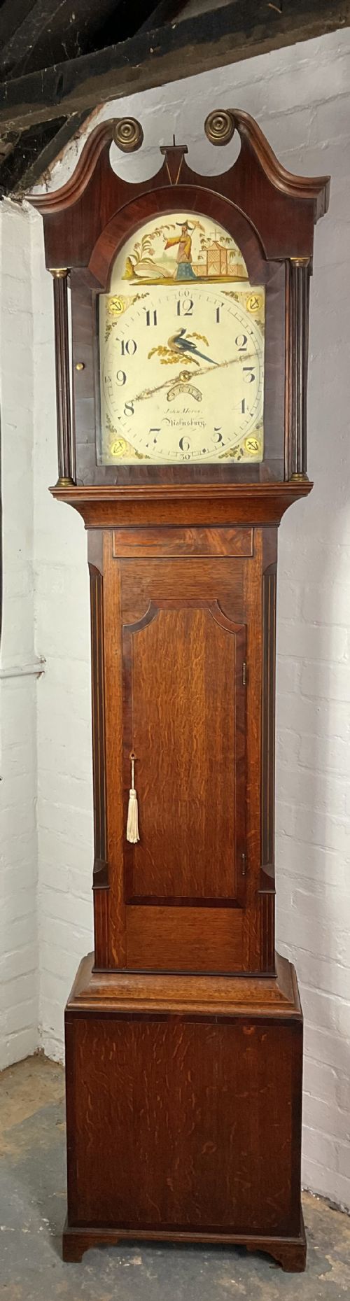 John Morse of Malmesbury Small Regency Oak & Mahogany Grandfather Longcase Clock