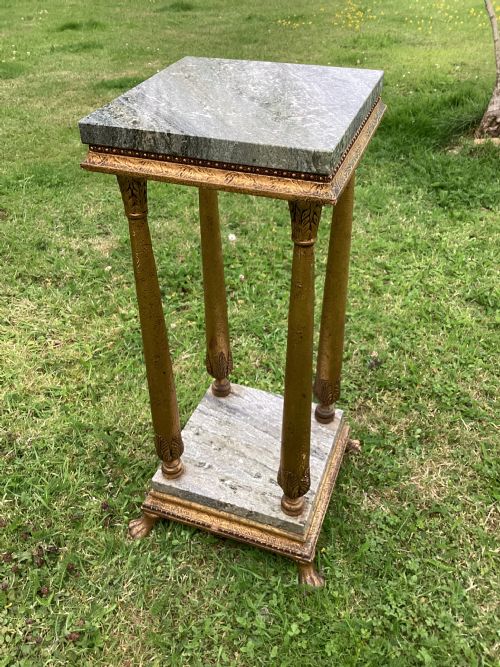 Gesso and Marble Square Pedestal Jardiniere or Plant Stand