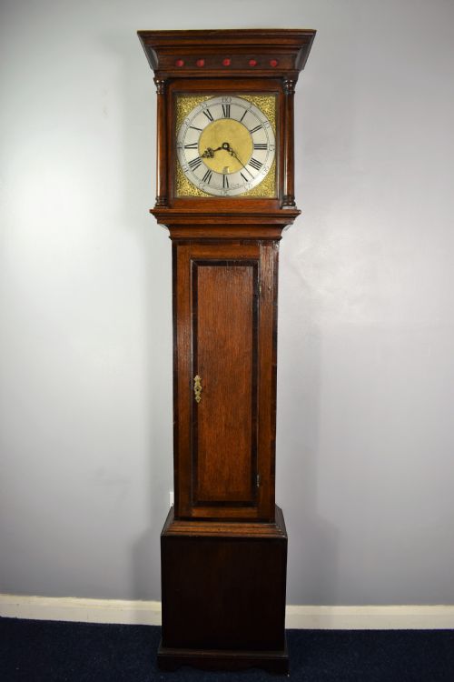 Early Georgian C. 1730 Oak Grandfather Longcase Clock "London Quality" E. Sanders of Poole, Dorset. Long Case