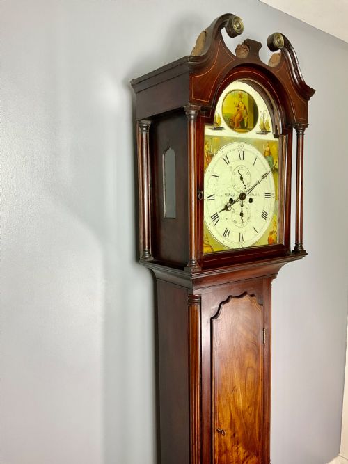 Georgian Inlaid Mahogany Grandfather Longcase 8 Day Clock - Early 19th Century