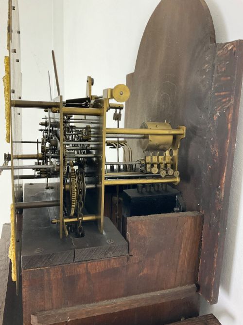 fig 3. Small (70in) Musical Quarter Chiming Grandfather or Grandmother Oak Longcase Clock