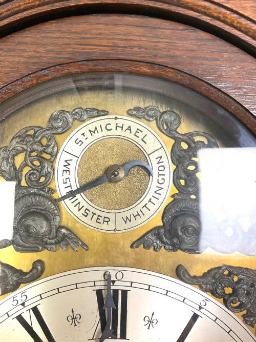 fig 2. Top Quality Quarter Chiming Triple Tune Musical Oak Grandfather Longcase Clock 