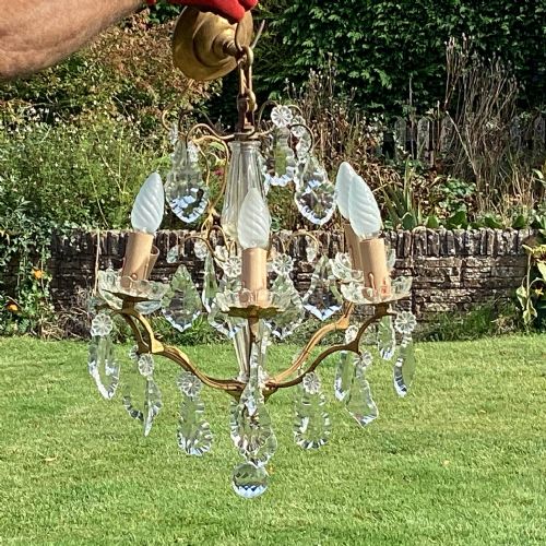fig 1. French gilt metal and glass 6 branch chandelier c1930