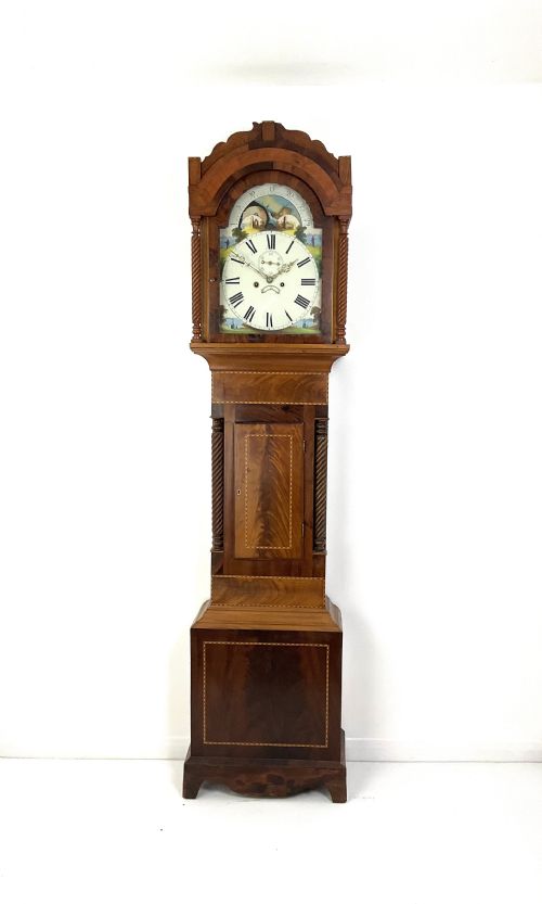 Mahogany Grandfather Longcase Clock Moon Phase Tunbridgeware Style Inlay