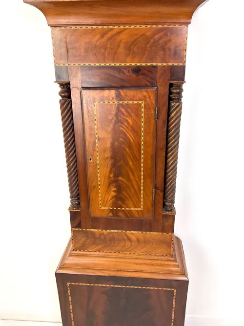 fig 1. Mahogany Grandfather Longcase Clock Moon Phase Tunbridgeware Style Inlay