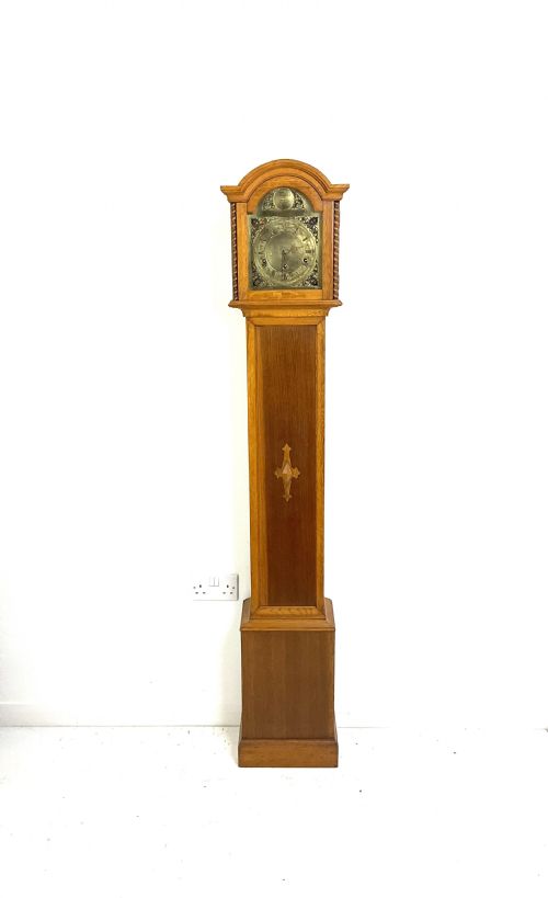 30s Light Oak Westminster Chiming Grandmother Longcase Clock