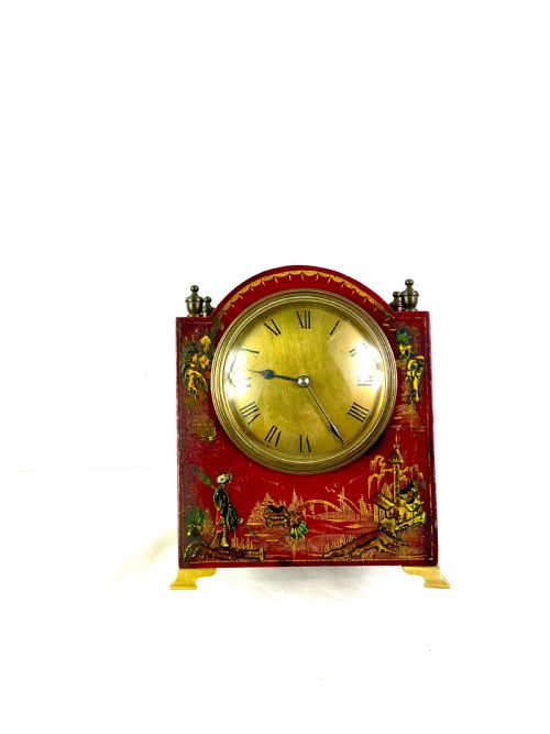 Petit Red Japanned & Gilt Chinoiserie 8 Day Mantle Clock