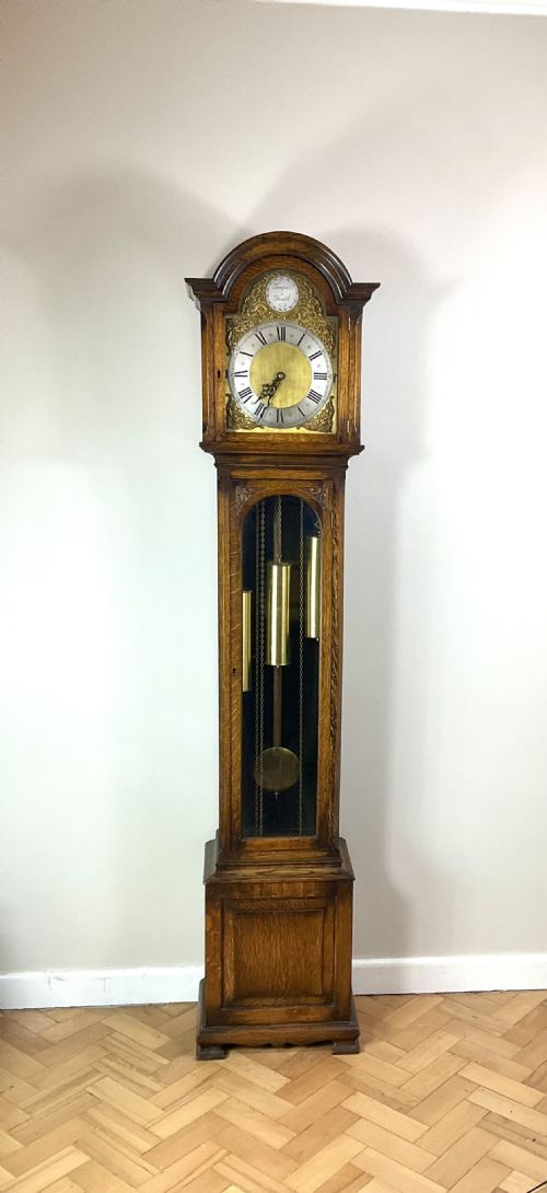 Oak Grandfather Longcase Clock Musical Chimes