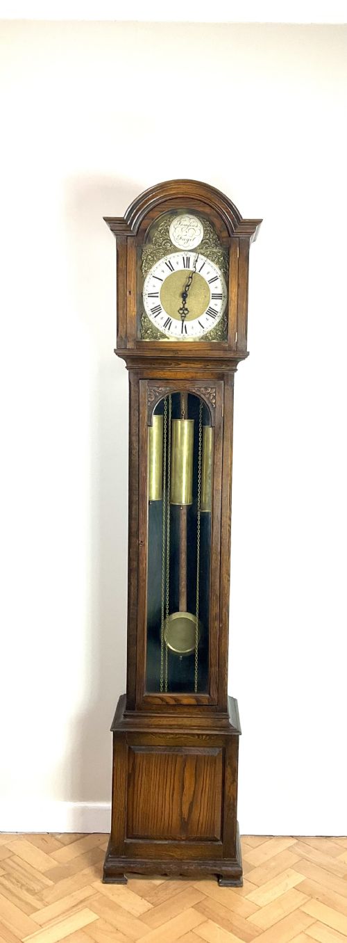 Small 3 Weight Musical Oak Grandfather Longcase Clock