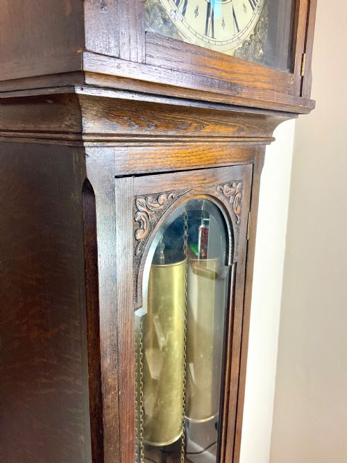 fig 2. Small 3 Weight Musical Oak Grandfather Longcase Clock
