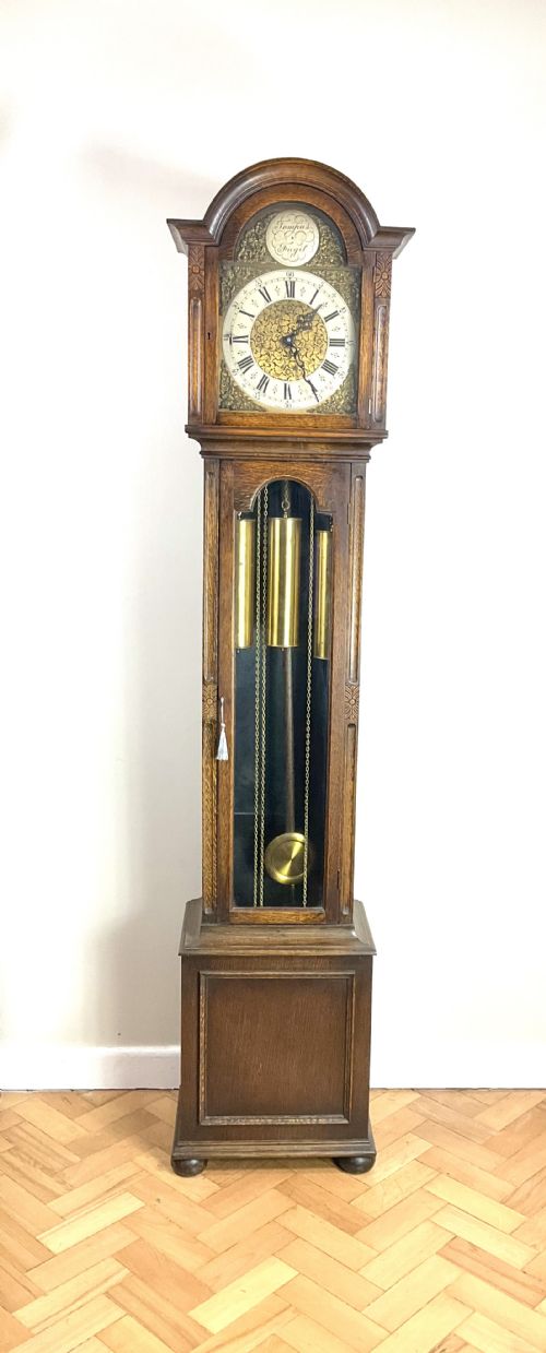 English Oak Musical  Chiming Grandmother Longcase Clock