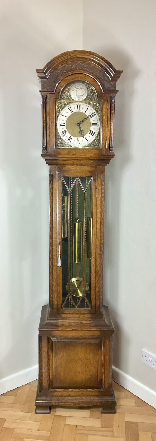 Impressive English Musical Oak Grandfather Longcase Clock
