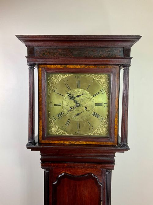 SMALL GEORGIAN OAK INLAID GRANDFATHER LONGCASE CLOCK - ADDITIONAL PHOTO 6