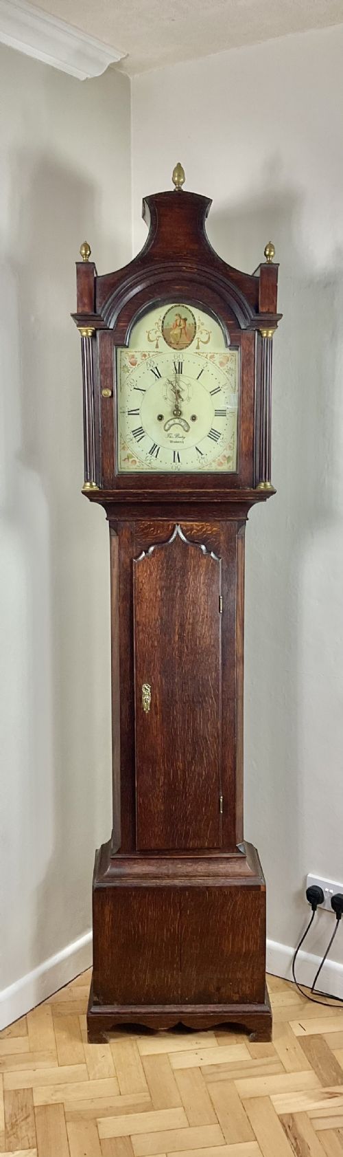 SMALL GEORGIAN OAK GRANDFATHER LONGCASE CLOCK