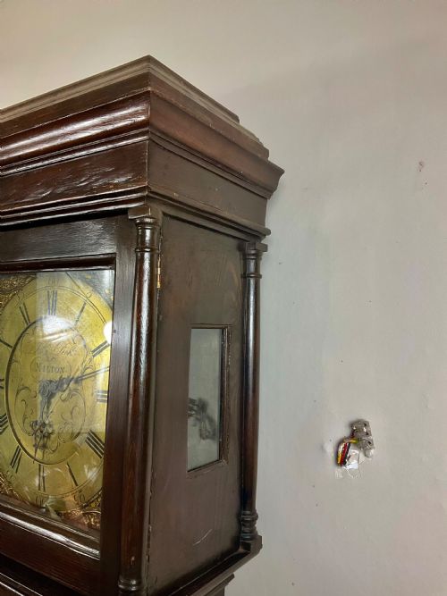 SLIM GEORGIAN OAK GRANDFATHER OR LONGCASE CLOCK 1025IN DIAL - ADDITIONAL PHOTO 2