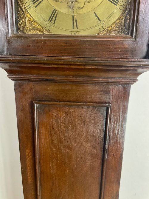 SLIM GEORGIAN OAK GRANDFATHER OR LONGCASE CLOCK 1025IN DIAL - ADDITIONAL PHOTO 6
