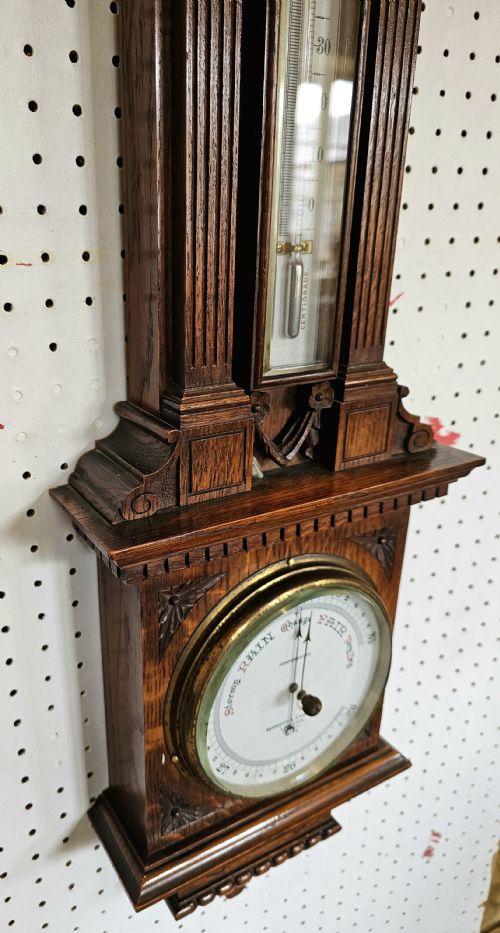 NEGRETTI ZAMBRA OAK ANEROID BAROMETER WITH THERMOMETER - ADDITIONAL PHOTO 1
