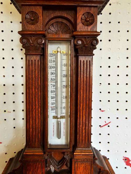 NEGRETTI ZAMBRA OAK ANEROID BAROMETER WITH THERMOMETER - ADDITIONAL PHOTO 3