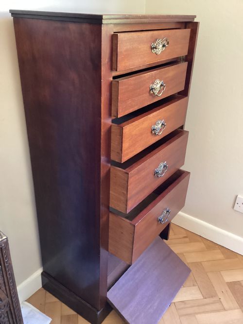 MAHOGANY WELLINGTON CHEST 5 DRAWERS PLUS HINGED FALL - ADDITIONAL PHOTO 2