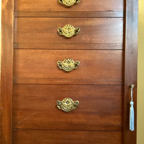 MAHOGANY WELLINGTON CHEST 5 DRAWERS PLUS HINGED FALL - ADDITIONAL PHOTO 5