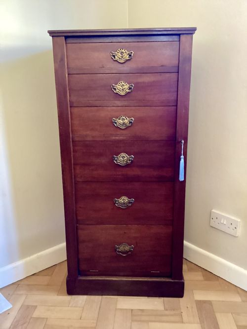 MAHOGANY WELLINGTON CHEST 5 DRAWERS PLUS HINGED FALL - ADDITIONAL PHOTO 1