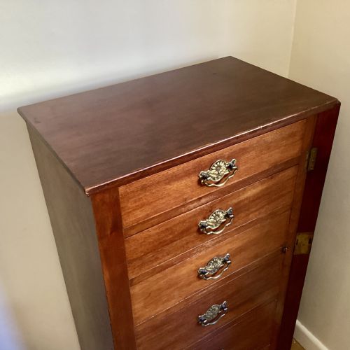 MAHOGANY WELLINGTON CHEST 5 DRAWERS PLUS HINGED FALL - ADDITIONAL PHOTO 4