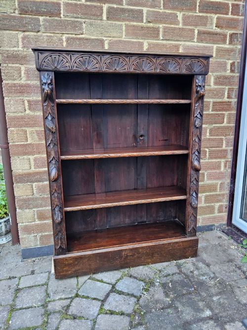 Victorian Carved Oak Open Bookcase