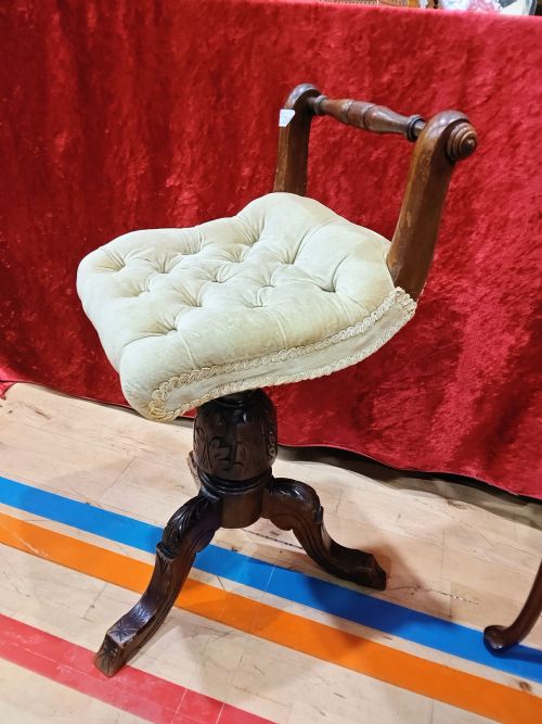 VICTORIAN WALNUT RISE FALL PIANO OR DRESSING STOOL - ADDITIONAL PHOTO 1