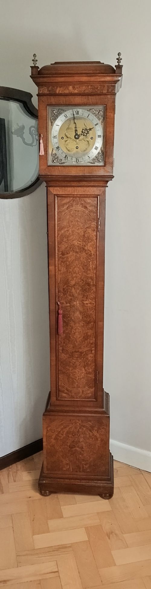 ELLIOTT BURR WALNUT TUBULAR BELL GRANDMOTHER LONGCASE CLOCK