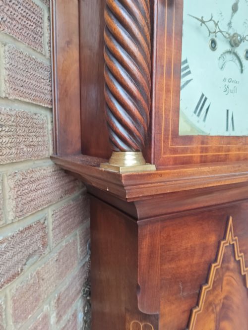 STUNNING FLAME MAHOGANY INLAID GRANDFATHER LONGCASE CLOCK - ADDITIONAL PHOTO 1