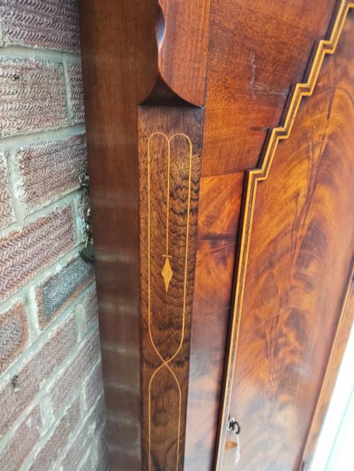 STUNNING FLAME MAHOGANY INLAID GRANDFATHER LONGCASE CLOCK - ADDITIONAL PHOTO 3