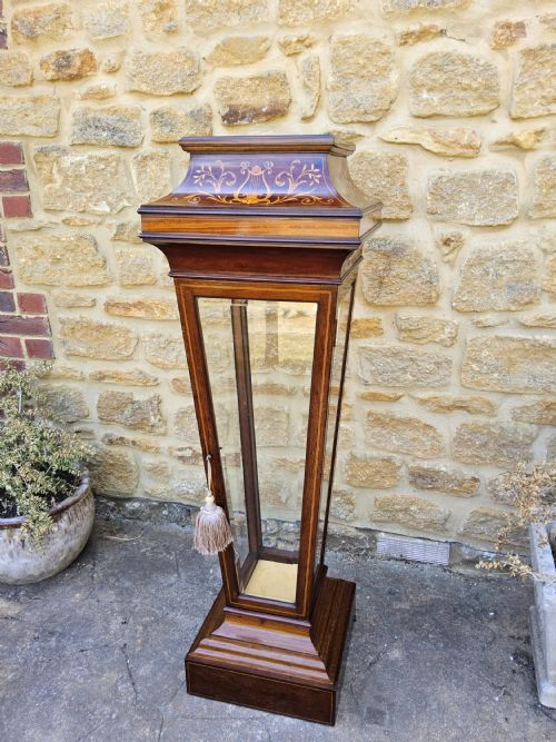 EDWARDIAN INLAID MAHOGANY PEDESTAL DISPLAY CABINET