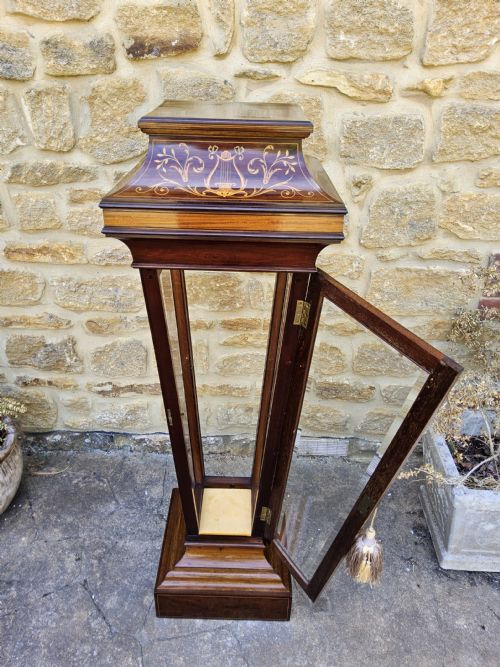 EDWARDIAN INLAID MAHOGANY PEDESTAL DISPLAY CABINET - ADDITIONAL PHOTO 3