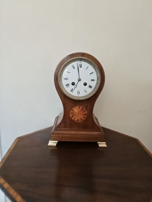 Small French Striking Balloon Mahogany Inlaid Clock
